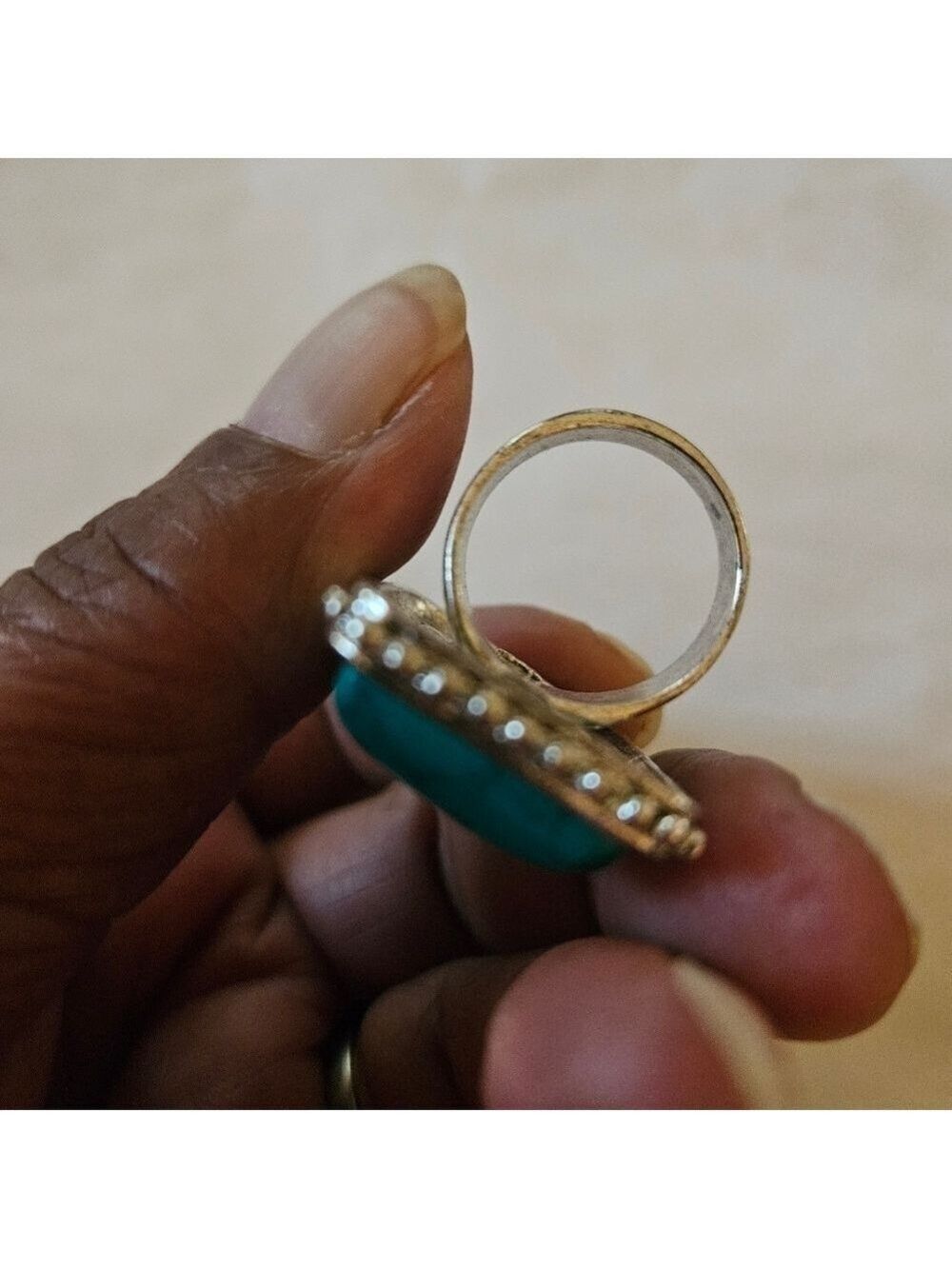 Large Rectangular Turquoise Howlite Statement Ring, Size 7.25 - Picture 5 of 8